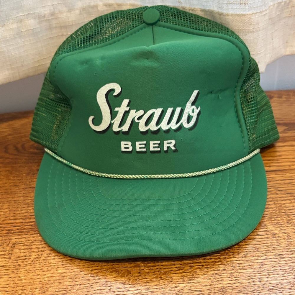 Vintage Straub Beer Green Rope Trucker Snapback Hat